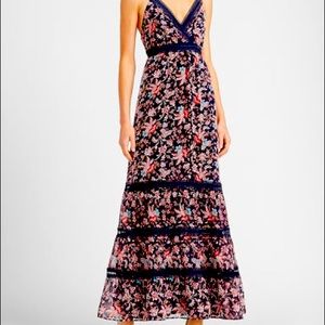 Express Floral Lace Pieced Tiered Maxi Dress